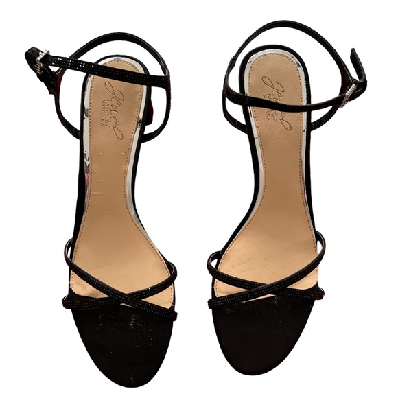 Jewel Badgley Mischka Omari I Sandal in Black Satin Size 10. Worn once - Picture 2 of 9